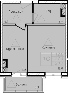 Планировка — Academia, Студия, 27 м²