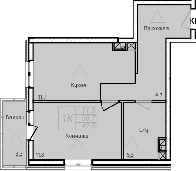 Планировка — Academia, 1-комн., 39 м²