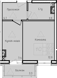Планировка — Academia, Студия, 27 м²