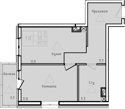 Планировка — Academia, 1-комн., 39 м²