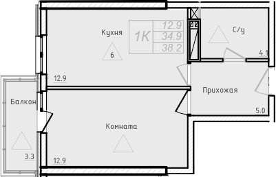 Планировка — Academia, 1-комн., 35 м²
