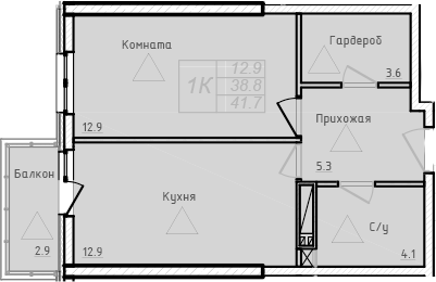 Планировка — Academia, 1-комн., 39 м²