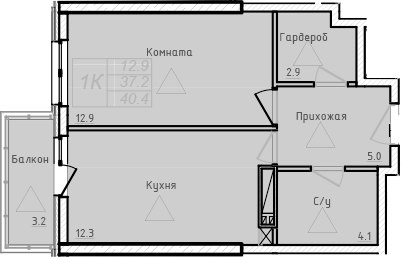 Планировка — Academia, 1-комн., 37 м²