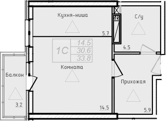 Планировка — Academia, Студия, 31 м²