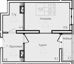 Планировка — Academia, 1-комн., 30 м²