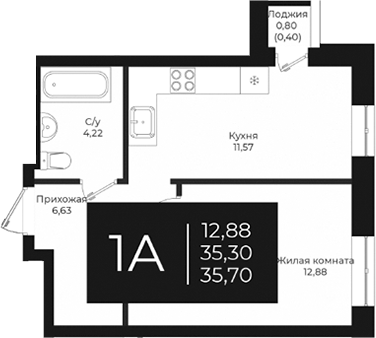 Планировка — Nova 2, 1-комн., 35 м²