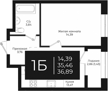 Планировка — Nova 2, 1-комн., 35 м²