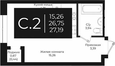 Планировка — Nova 2, Студия, 27 м²