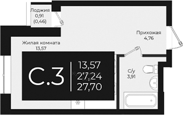 Планировка — Nova 2, Студия, 27 м²