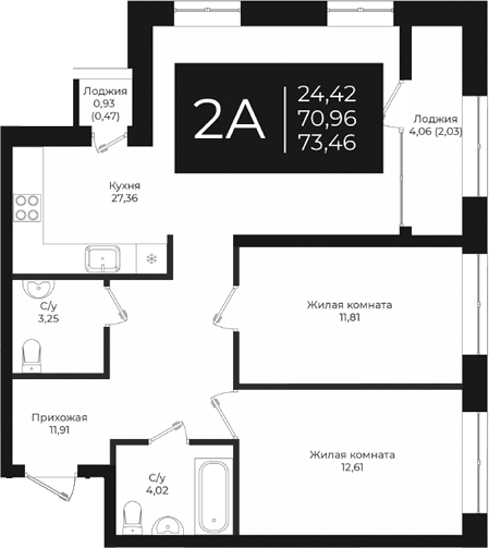 Планировка — Nova 2, 2-комн., 71 м²