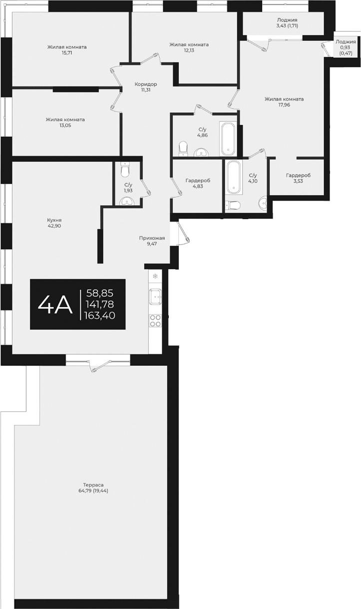 Планировка — Nova 2, 4-комн., 142 м²