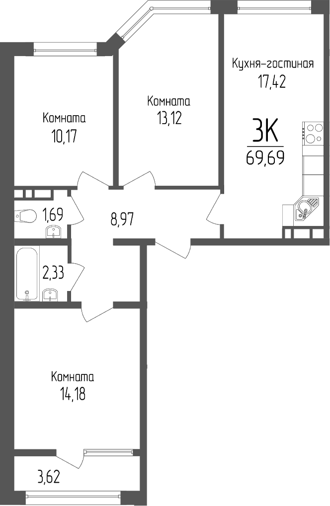 Планировка — Портрет 2, 3-комн., 68 м²