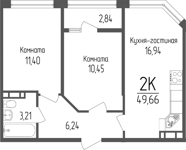Планировка — Портрет 2, 2-комн., 48 м²