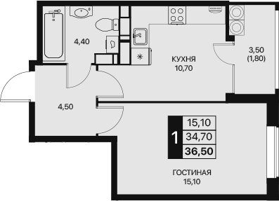 Планировка — Эстет, 1-комн., 35 м²