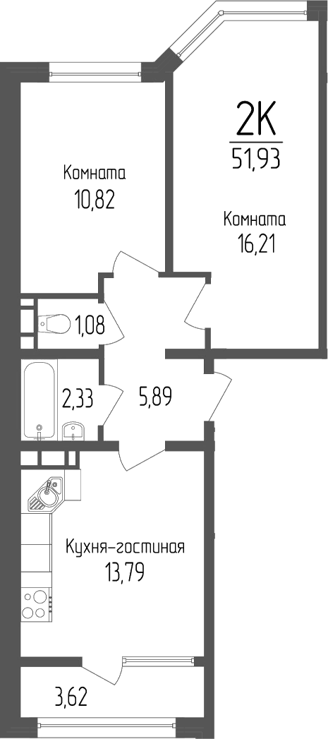 Планировка — Портрет 2, 2-комн., 50 м²