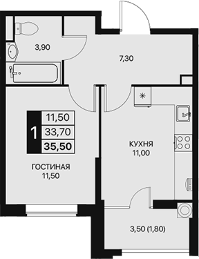 Планировка — Эстет, 1-комн., 34 м²