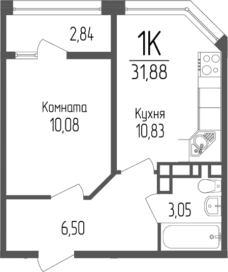 Планировка — Портрет 2, 1-комн., 30 м²