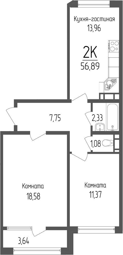 Планировка — Портрет 2, 2-комн., 55 м²