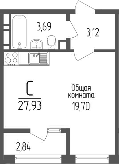 Планировка — Портрет 2, Студия, 27 м²