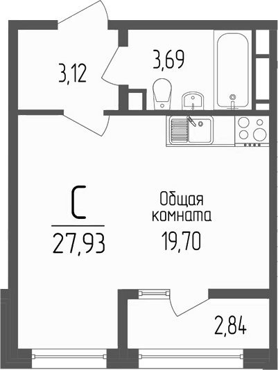 Планировка — Портрет 2, Студия, 27 м²