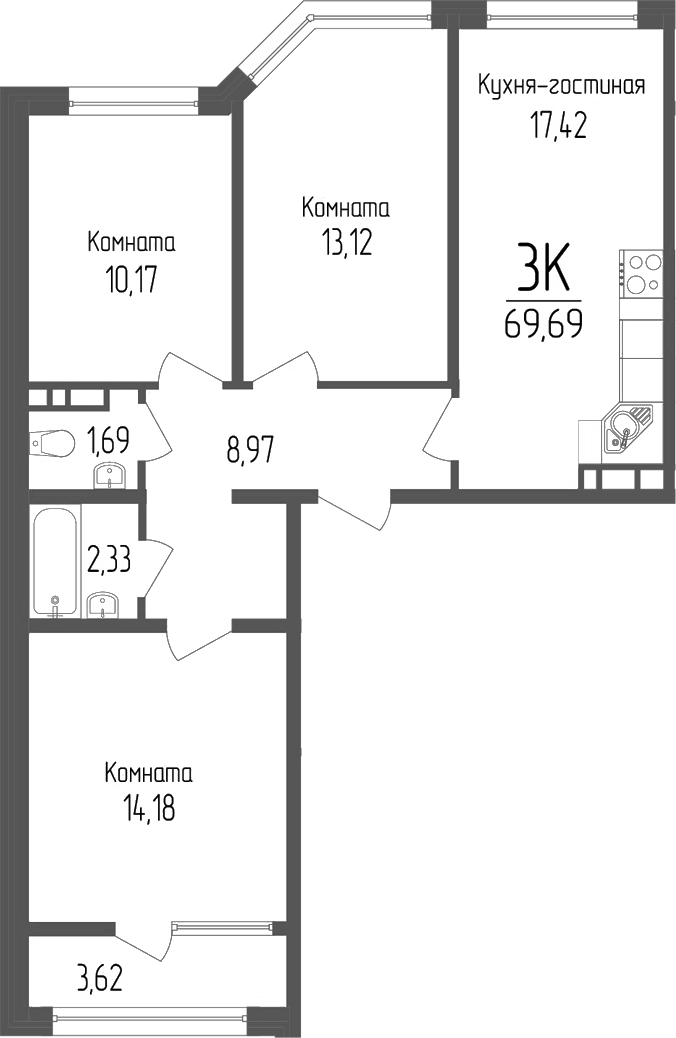 Планировка — Портрет 2, 3-комн., 68 м²