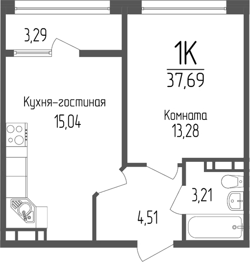 Планировка — Портрет 2, 1-комн., 36 м²