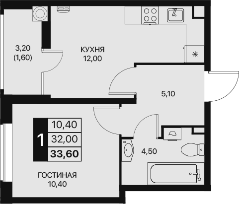 Планировка — Эстет, 1-комн., 32 м²