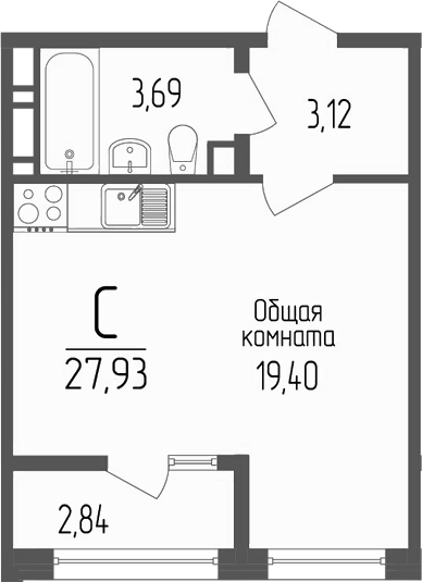 Планировка — Портрет 2, Студия, 26 м²