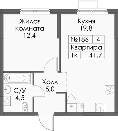 Планировка — Нокса парк, 1-комн., 42 м²