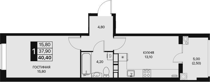 Планировка — Эстет, 1-комн., 38 м²