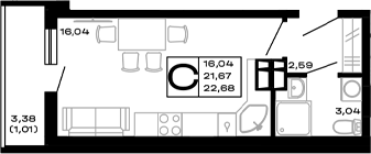 Планировка — Горные высоты, Студия, 22 м²