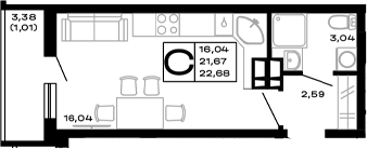Планировка — Горные высоты, Студия, 22 м²
