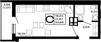 Планировка — Горные высоты, Студия, 22 м²