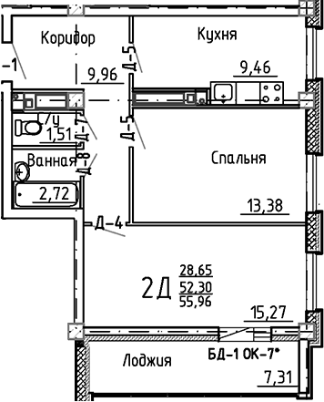 Планировка — Маяк+, 2-комн., 52 м²
