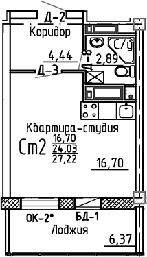 Планировка — Маяк+, Студия, 24 м²