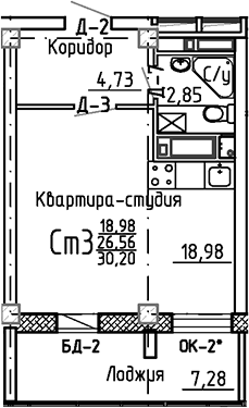 Планировка — Маяк+, Студия, 27 м²