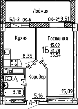 Планировка — Маяк+, 1-комн., 32 м²