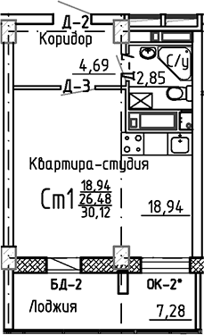 Планировка — Маяк+, Студия, 26 м²