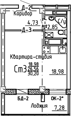 Планировка — Маяк+, Студия, 27 м²