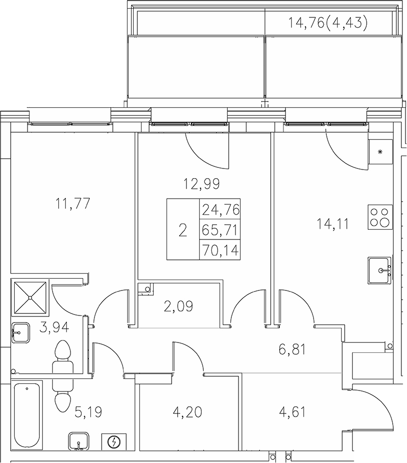 Планировка — Statum, 2-комн., 66 м²