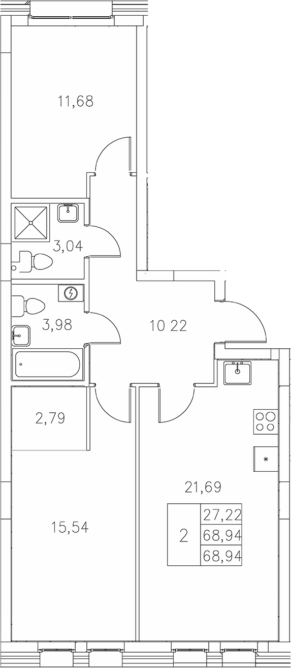 Планировка — Statum, 2-комн., 69 м²