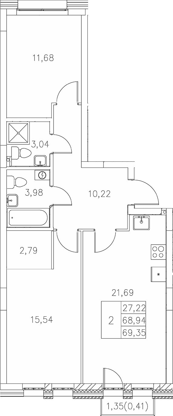 Планировка — Statum, 2-комн., 69 м²