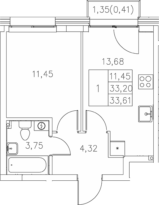 Планировка — Statum, 1-комн., 33 м²