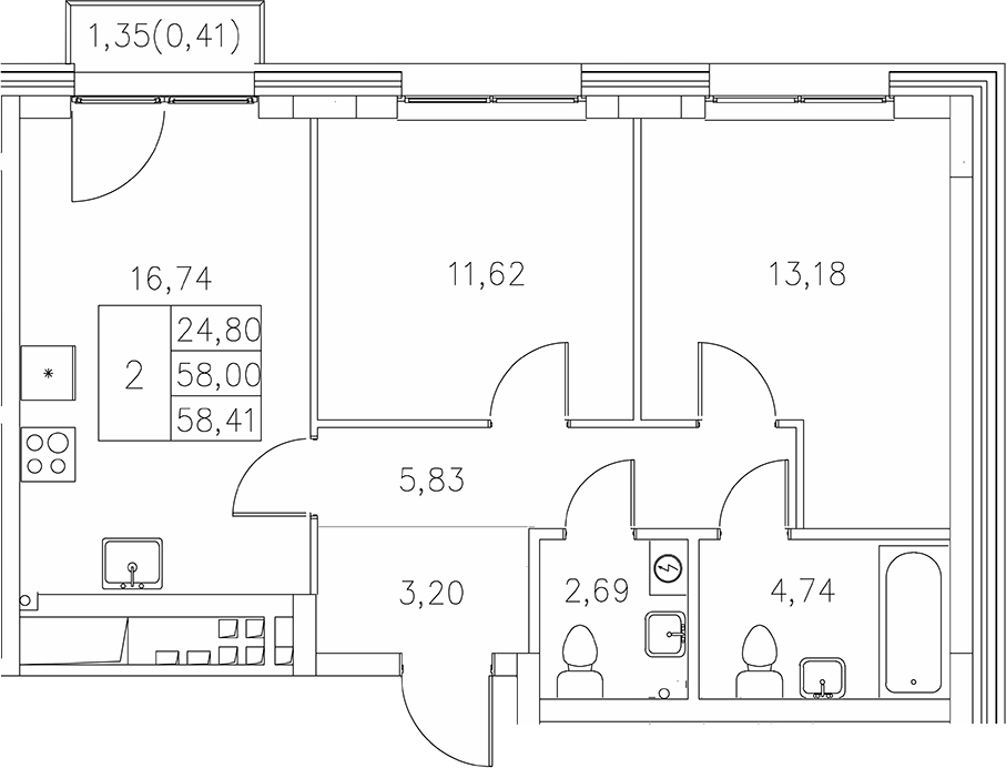 Планировка — Statum, 2-комн., 58 м²