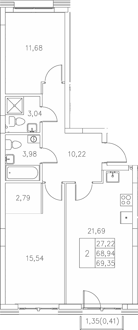 Планировка — Statum, 2-комн., 69 м²