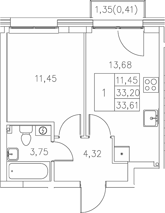 Планировка — Statum, 1-комн., 33 м²