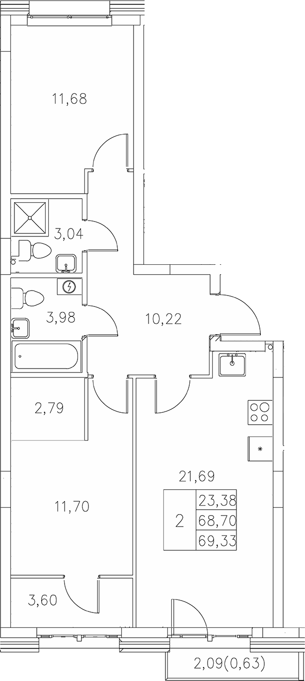 Планировка — Statum, 2-комн., 69 м²