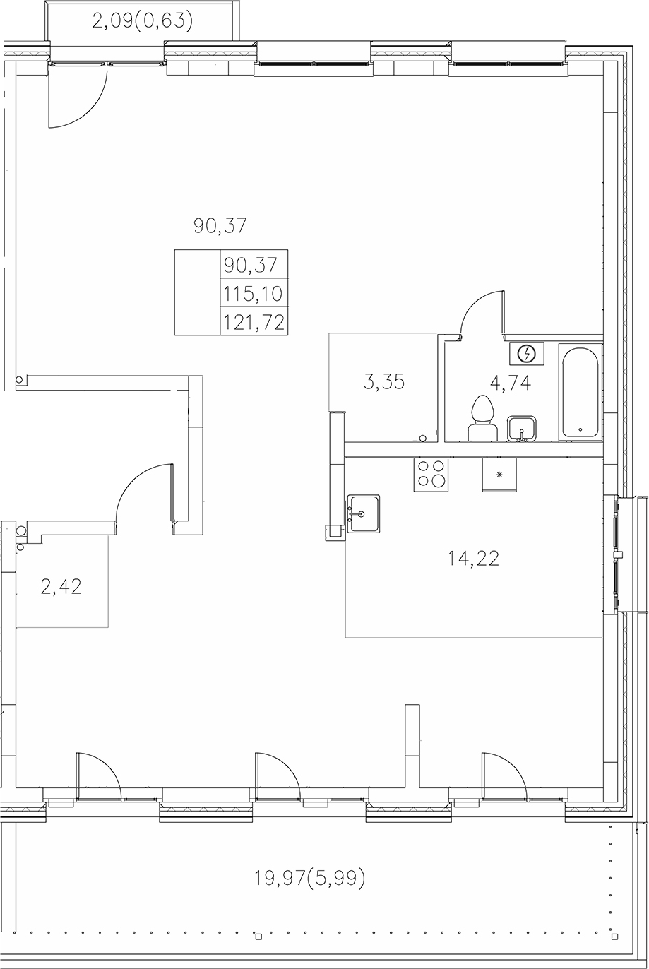 Планировка — Statum, 1-комн., 115 м²