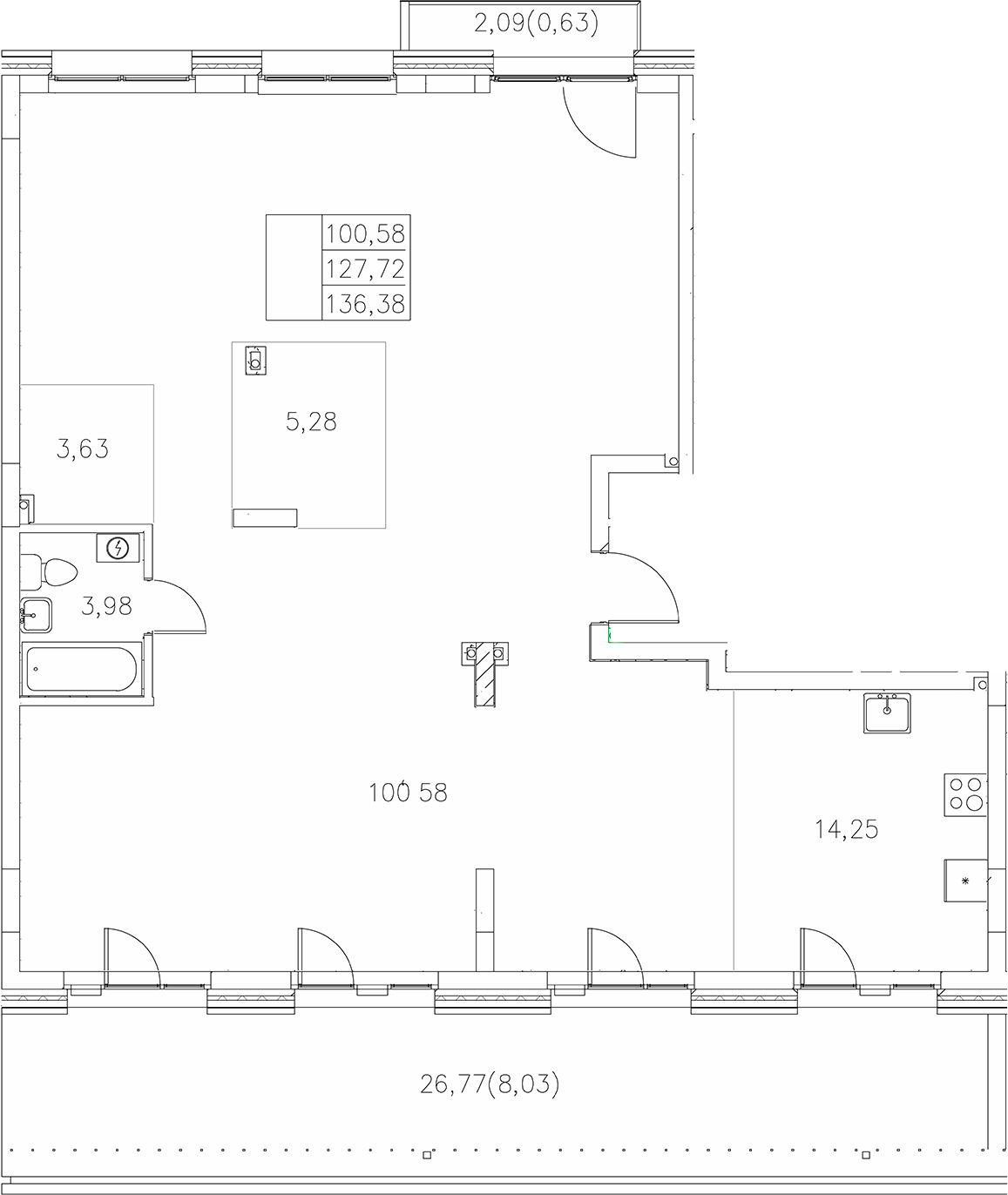 Планировка — Statum, 1-комн., 128 м²