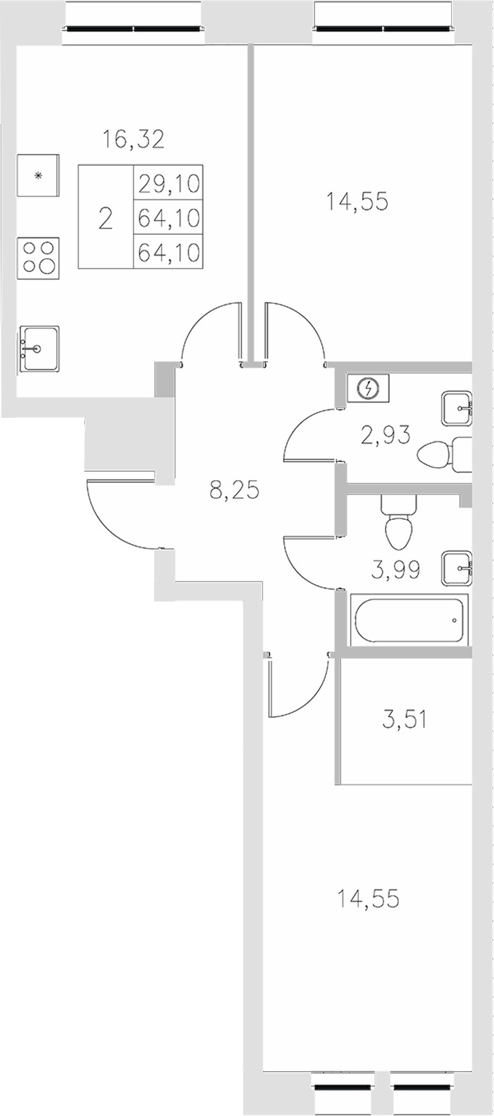 Планировка — Statum, 2-комн., 64 м²